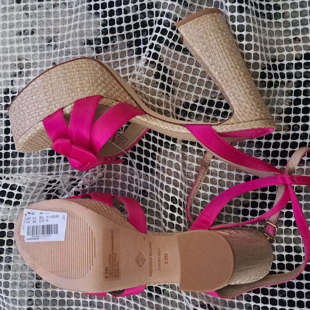 Antonio Melani Bindi Satin Bow Raffia Platform Sandals - Picture 5 of 9